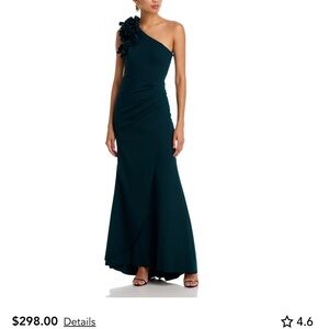 Aqua hourglass One-Shoulder Maxi Gown with Floral Shoulder Detail